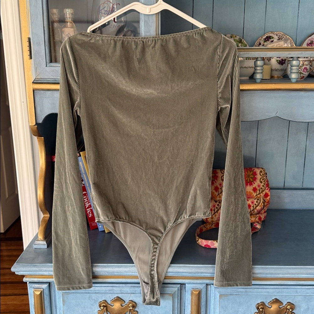Olive Velvet Long-Sleeve Bodysuit - Picture 6 of 6